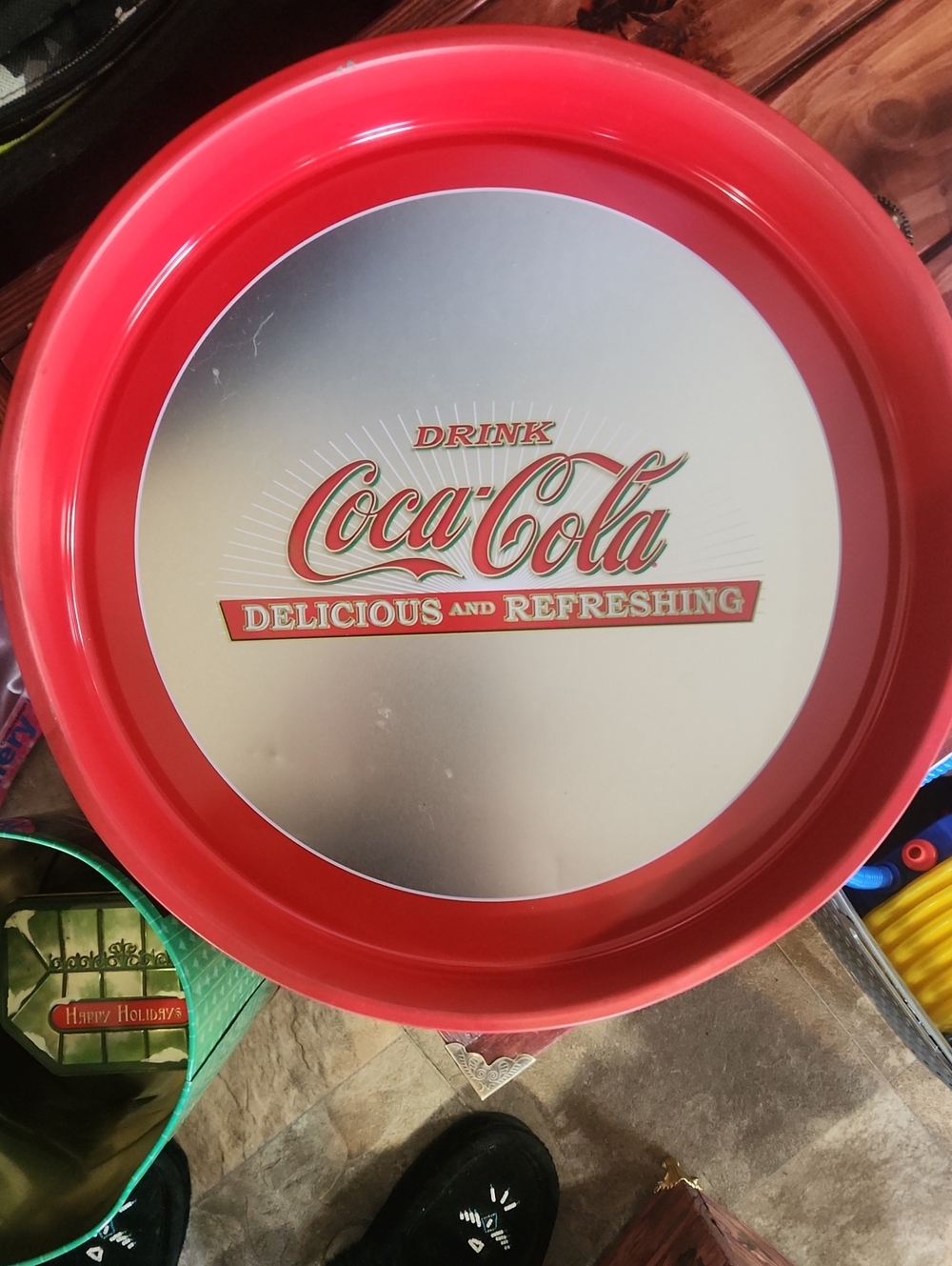 Coca-Cola Round Metal Serving Tray in Red and Silver